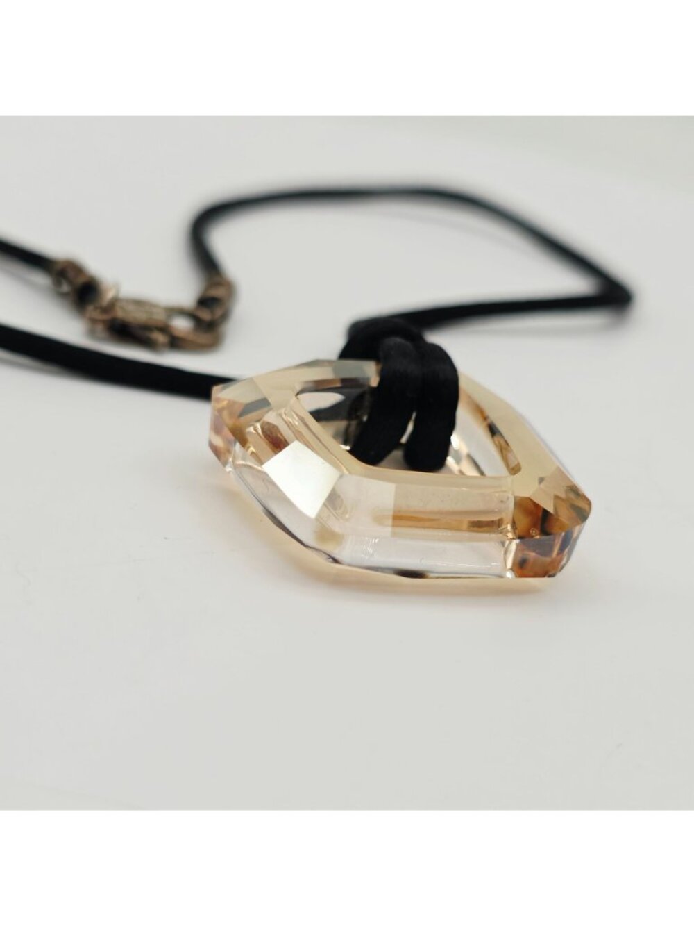 Geometric Crystal Pendant Necklace With Black Cord And Lobster Clasp Closure - Picture 6 of 7